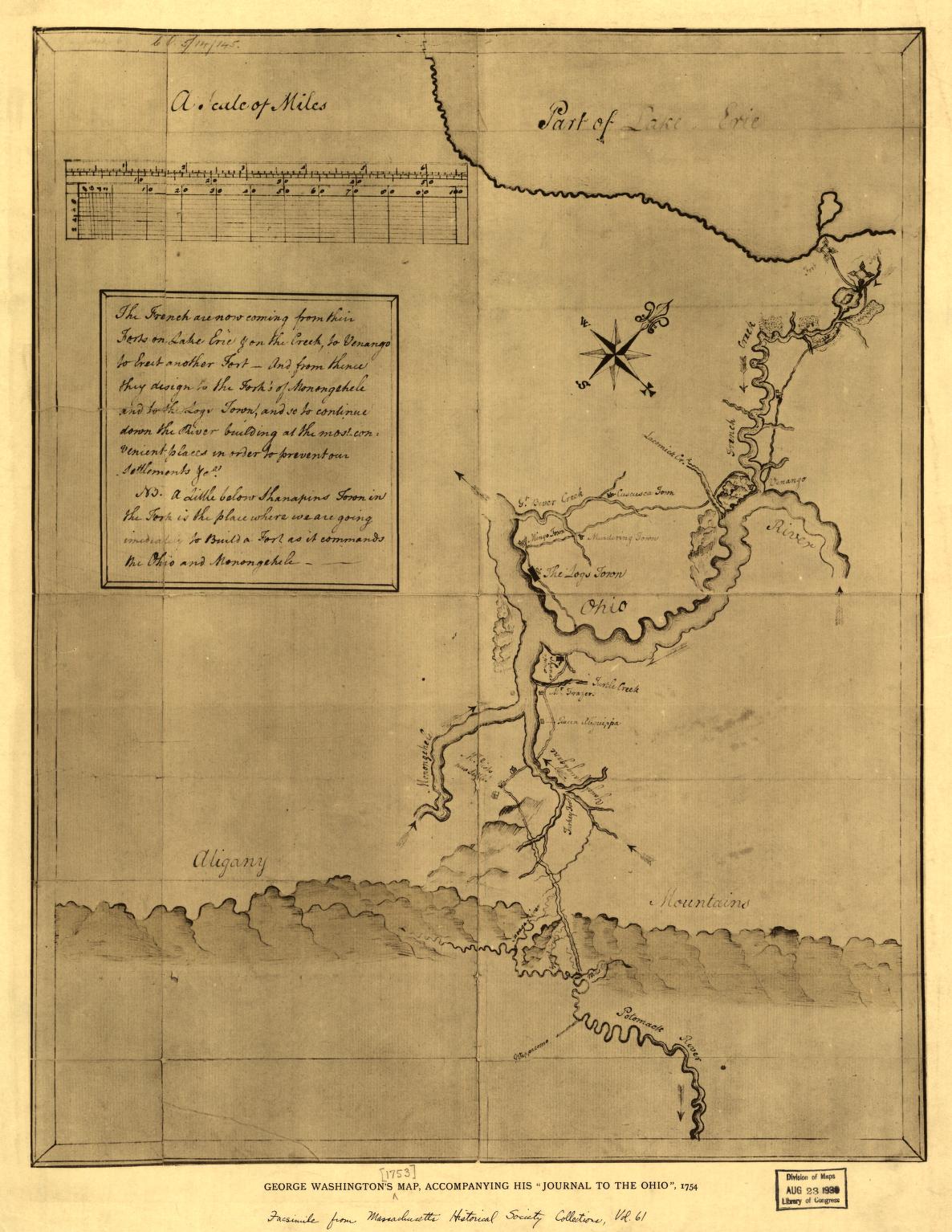 Map attached to George Washington's journal to the Ohio