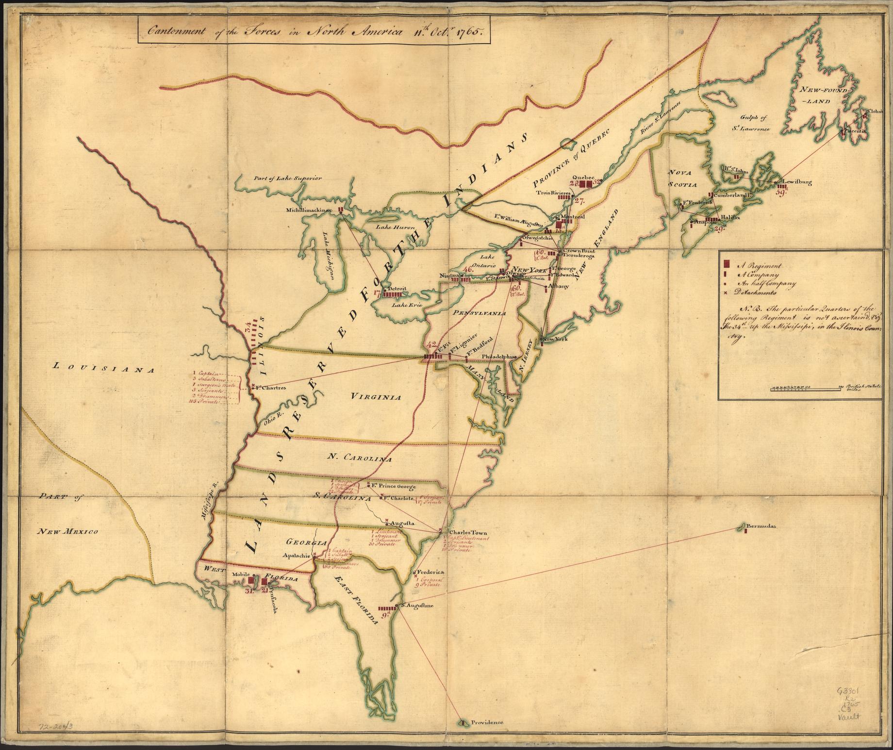 Detail from map Cantonment of the Forces in North America 11th October 1765